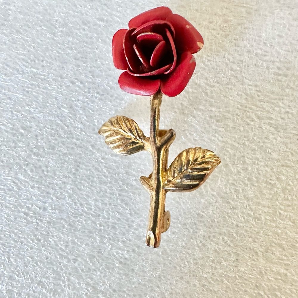 2 for $30 Vintage Red Rose Gold Brooch